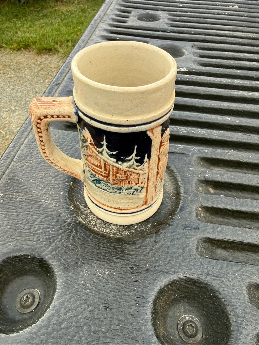 Ceramic Scenic Beer Stein Mug in Cream and Navy